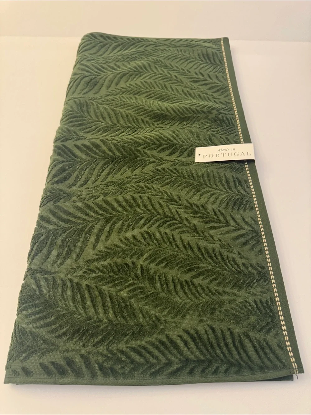 2pc FELPINTER Extra Long Combed  Cotton Bath Towel Set - Velour Leaf -Green